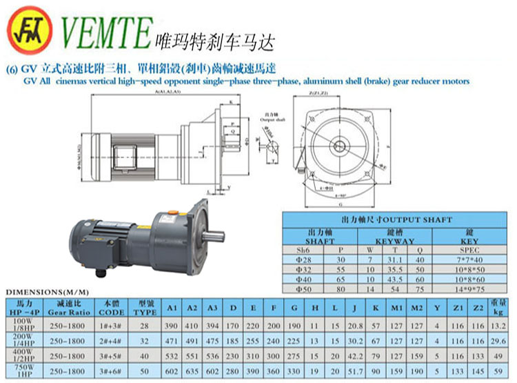 GV立式高速比付三項(xiàng)，單項(xiàng)鋁殼剎車(chē)齒輪減速馬達(dá)
